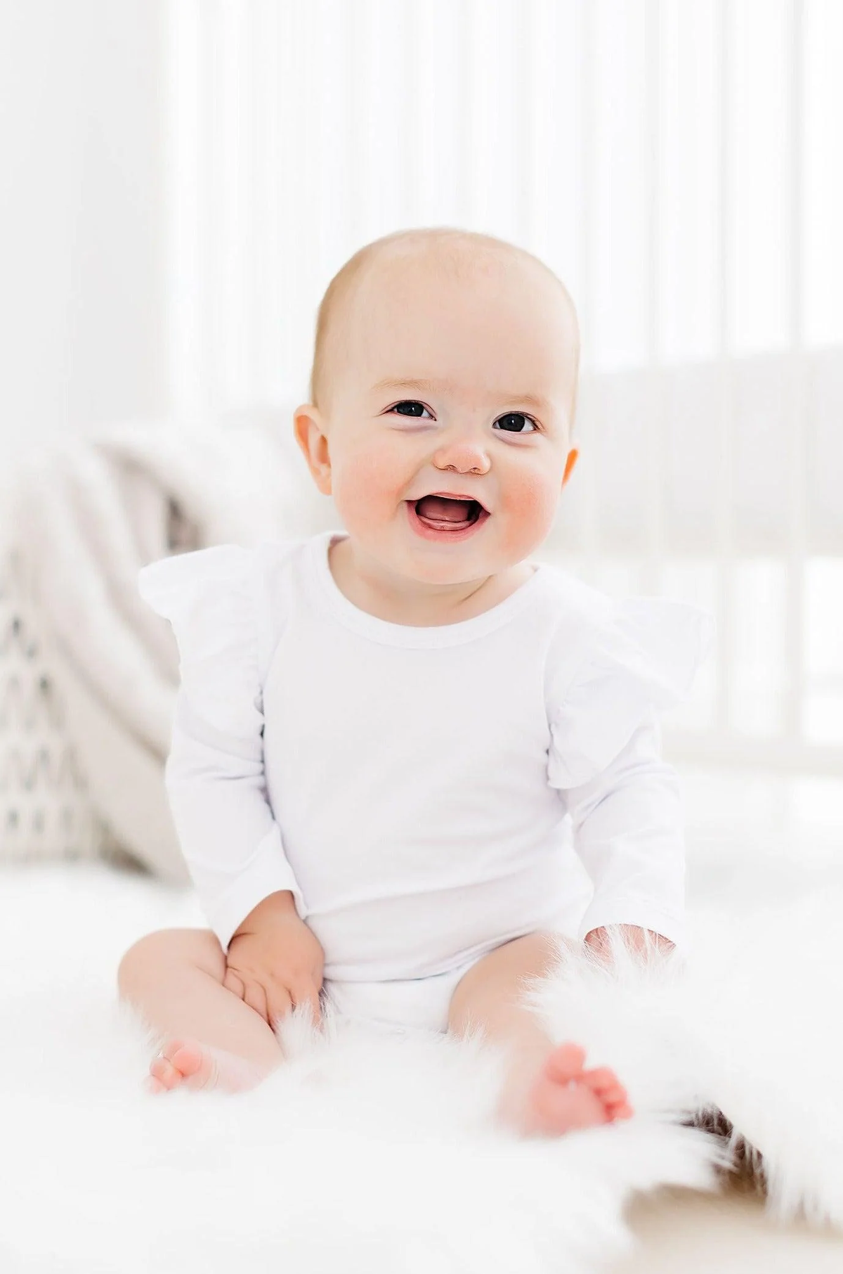 MILA & ROSE: WHITE LONG SLEEVE FLUTTER BODYSUIT - WHITE