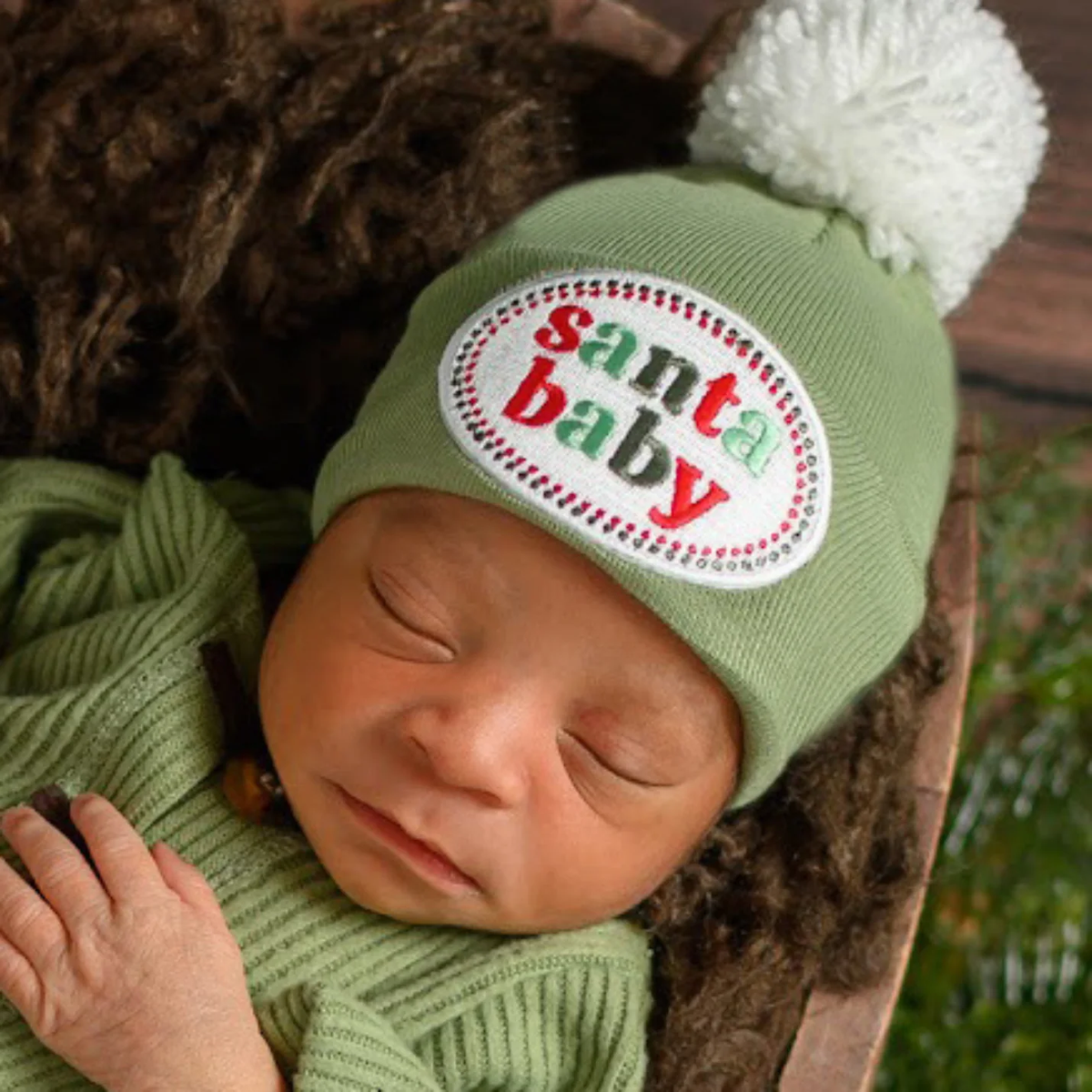 ILYBEAN: SAGE GREEN SANTA BABY NEWBORN HOSPITAL HAT - CHRISTMAS BABY