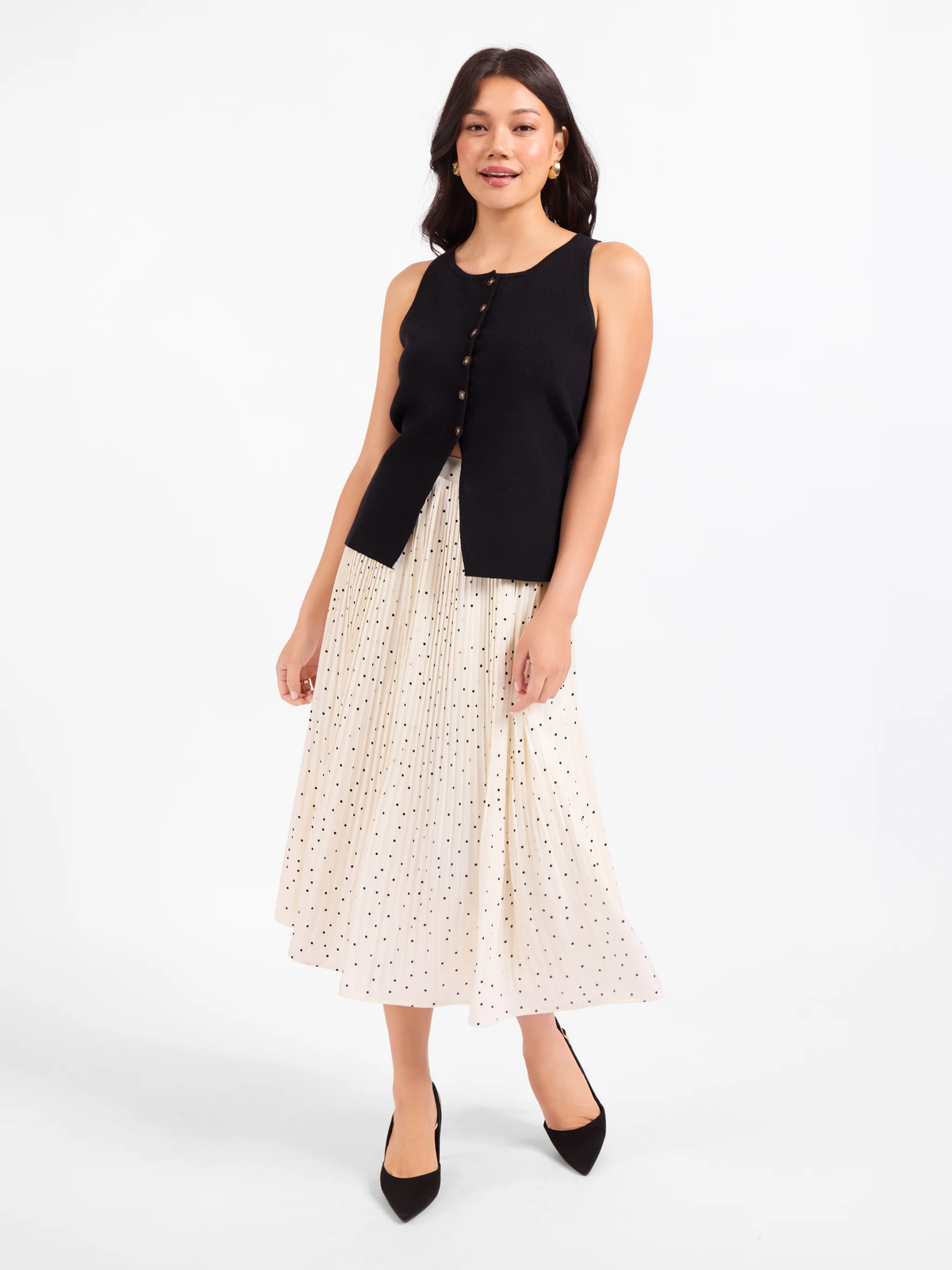 SADIE & SAGE: LETTERS HOME PLEATED MAXI SKIRT - IVORY/BLACK