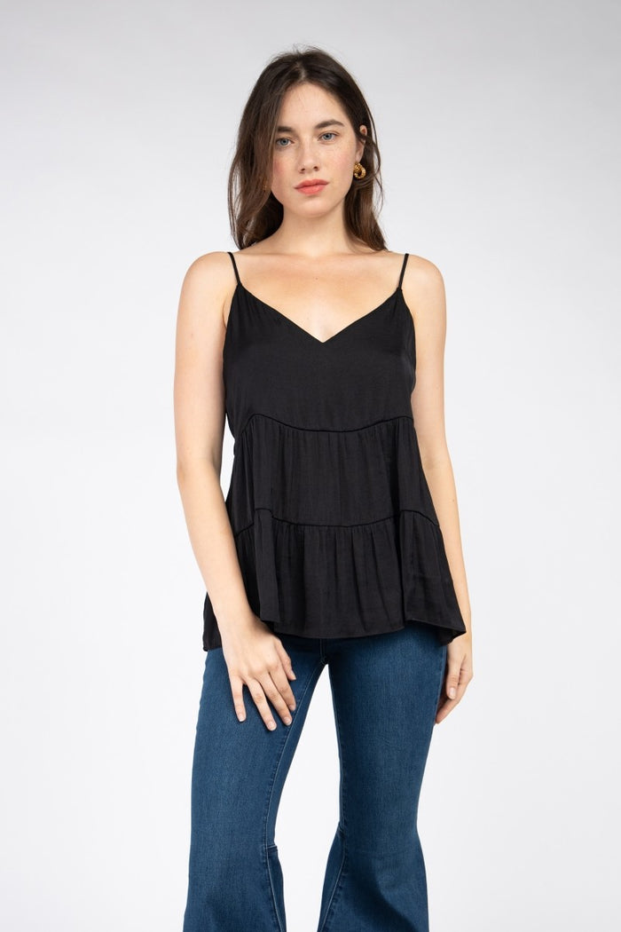 V-NECK TIERED CAMI - BLACK