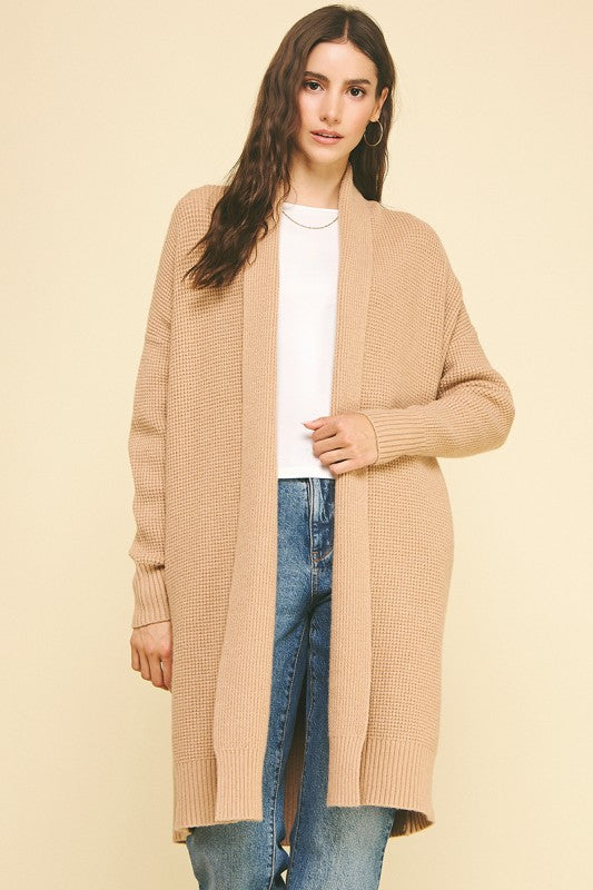 PINCH: WAFFLE TEXTURED OPEN FRONT CARDIGAN SWETAER