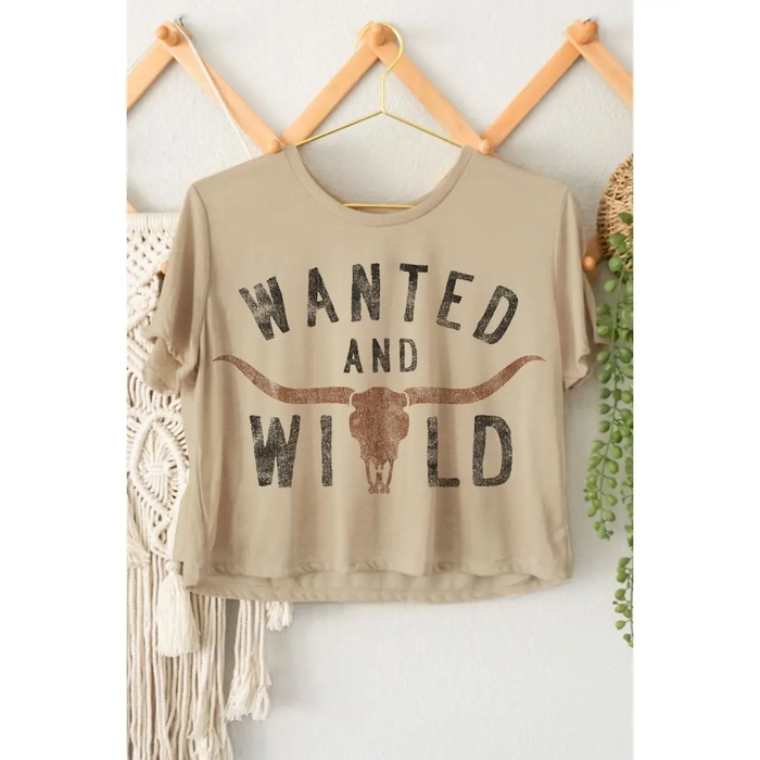 HRTANDLUV: WANTED AND WILD GRAPHIC CROP TOP - BEIGE