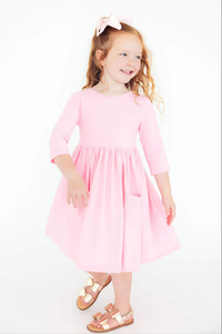 MILA & ROSE: BUBBLEGUM PINK 3/4 SLEEVE POCKET TWIRL DRESS