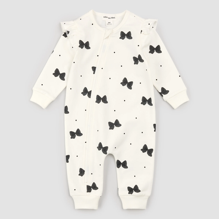 MILES THE LABEL: GLITTER BOW PRINT ON OFF-WHITE PLAYSUIT