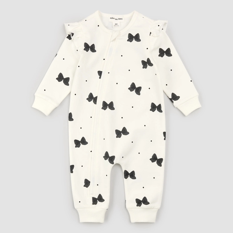 MILES THE LABEL: GLITTER BOW PRINT ON OFF-WHITE PLAYSUIT