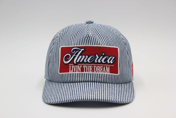 LIVIN THE DREAM SNAPBACK HAT - NAVY/WHITE STRIPE