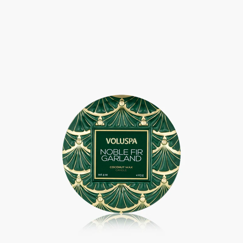 VOLUSPA: NOBLE FIR GARLAND MINI TIN CANDLE