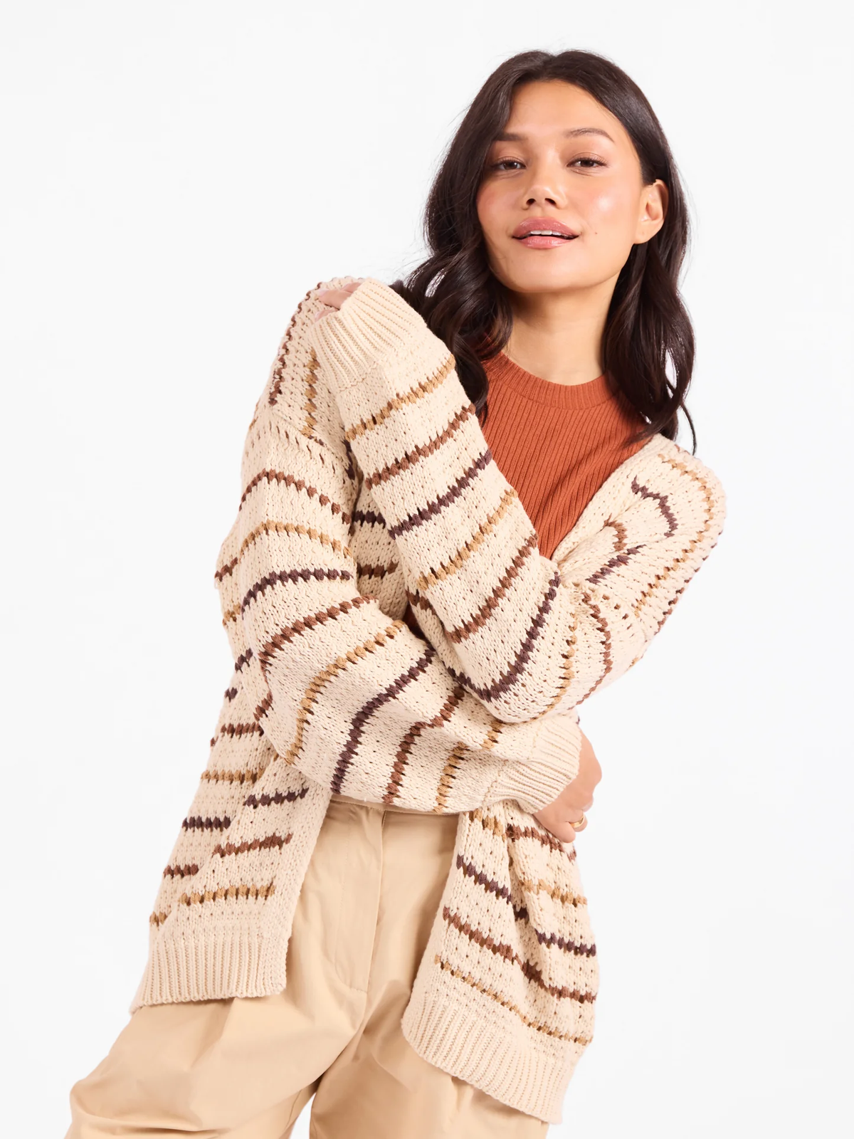 SADIE & SAGE: LOST RANGE STRIPE CARDIGAN - IVORY MULTI