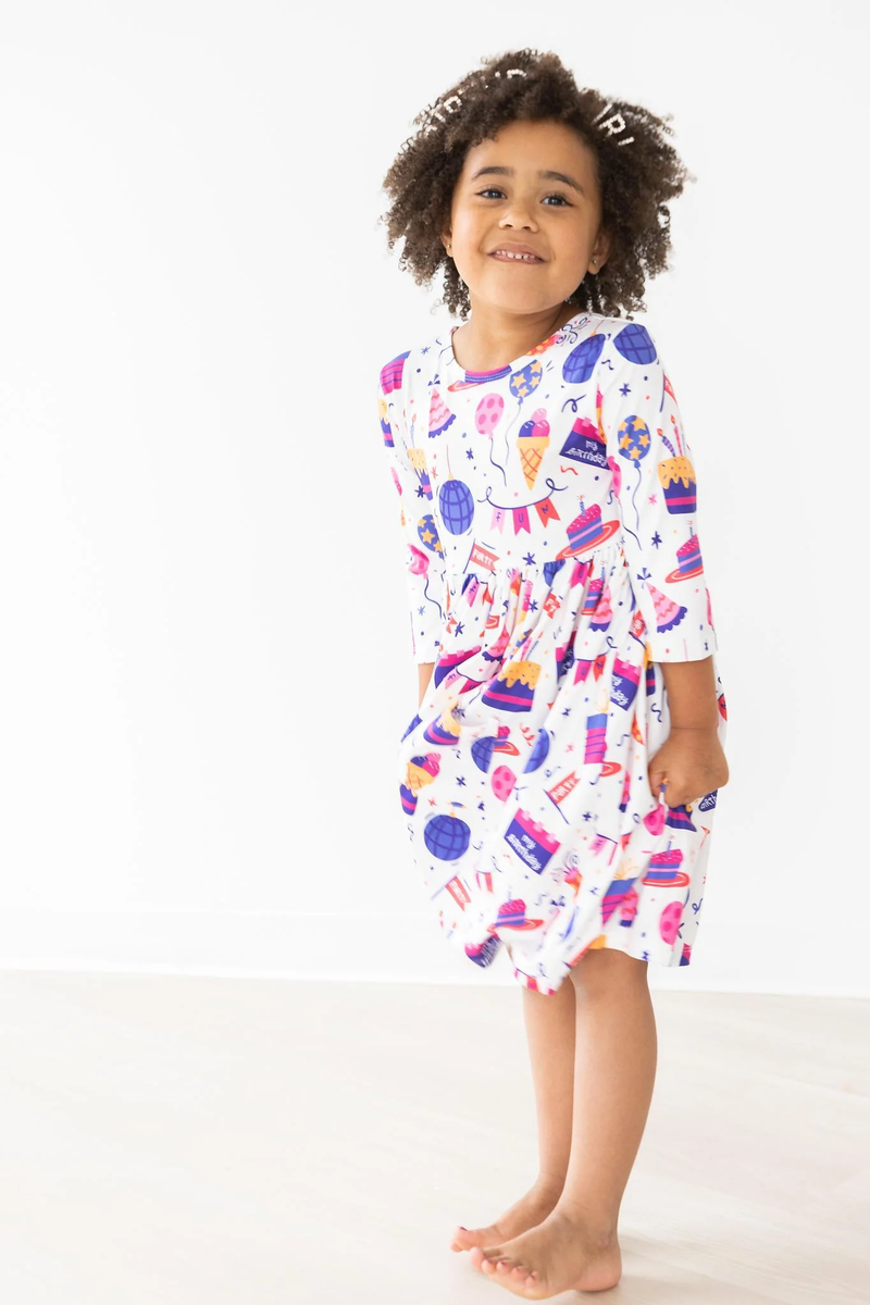 MILA & ROSE: HAPPY BIRTHDAY 3/4 SLEEVE POCKET TWIRL DRESS