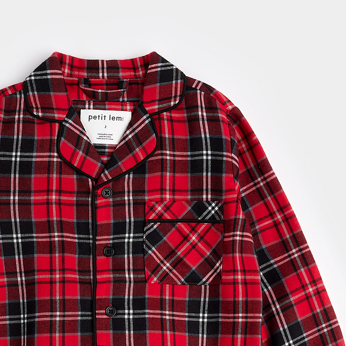 PETIT LEM: TARTAN PLAID FLANNEL PJ SET - SCARLET