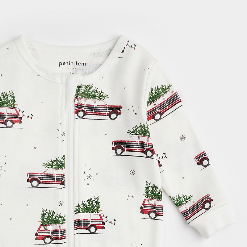 PETIT LEM: STATION WAGON PRINT ON OFF-WHITE SLEEPER