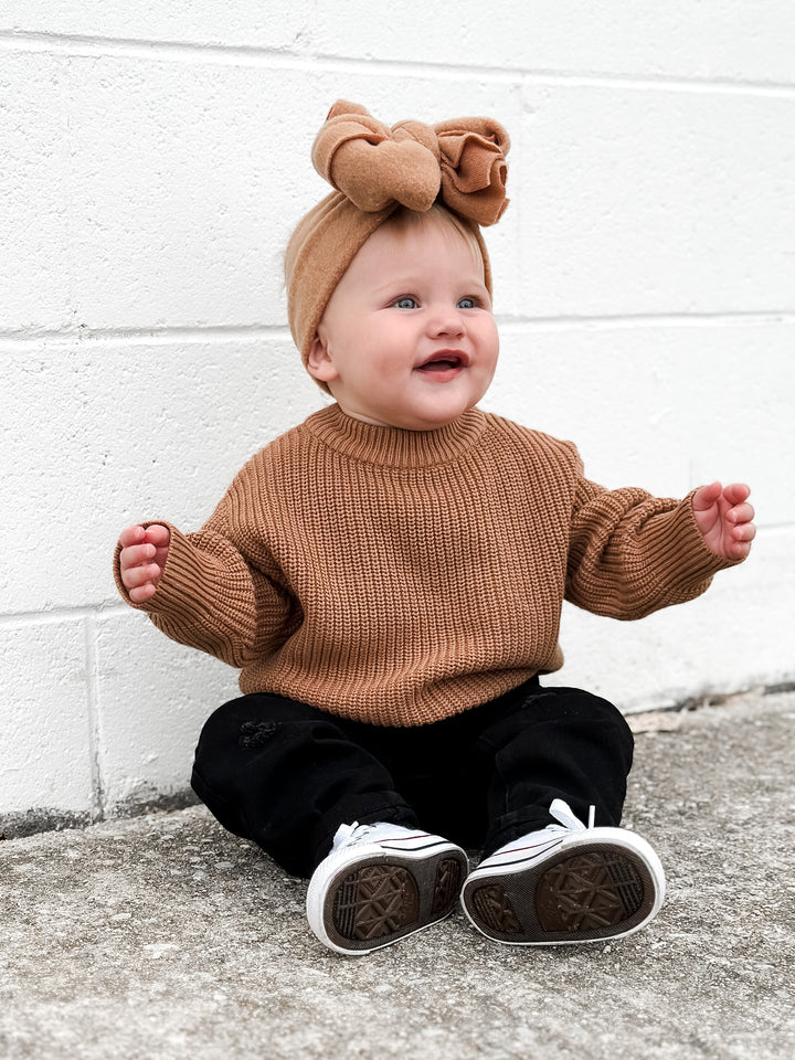 LITTLE BIPSY: CHUNKY KNIT SWEATER - NUTMEG