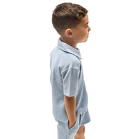 MILES THE LABEL: KNIT POLO TOP & SHORT SET - POWDERED BLUE