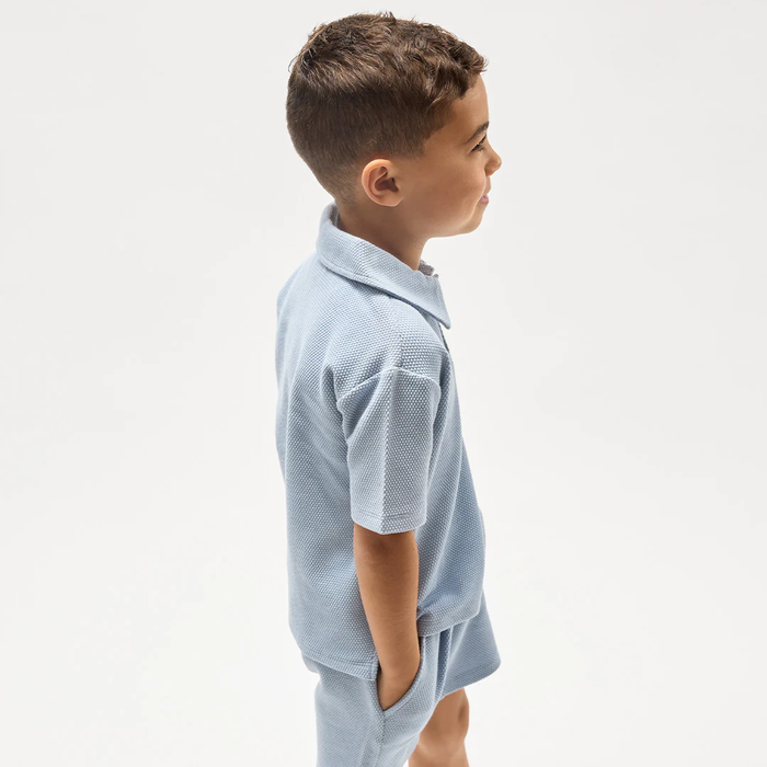 MILES THE LABEL: KNIT POLO TOP & SHORT SET - POWDERED BLUE