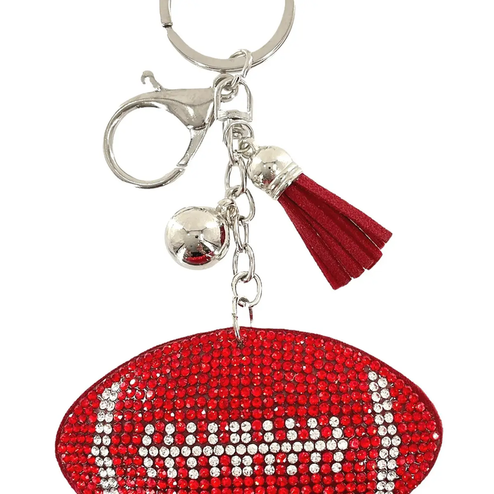 PUFFY RHINESTONE KEYCHAIN / BAG CHARM WITH TASSEL - FOOTBALL