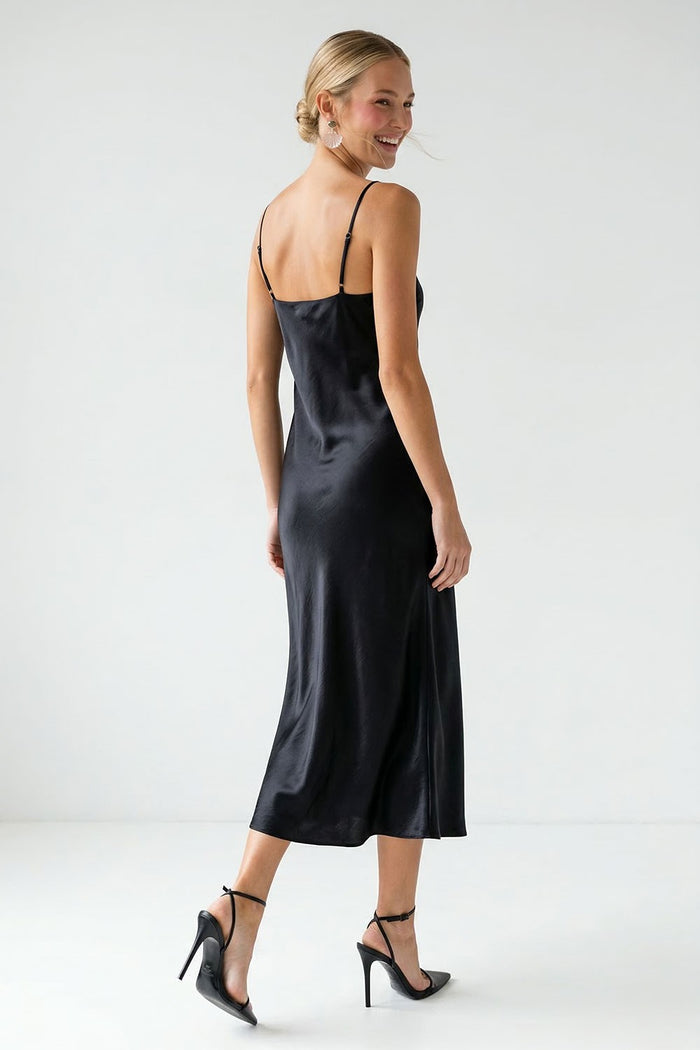SATIN MAXI SLIP DRESS - BLACK