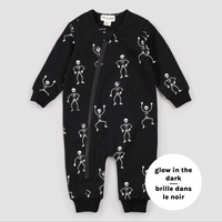 MILES THE LABEL: DANCING GLOW-IN-THE DARK SKELETONS BLACK PLAYSUIT - BLACK