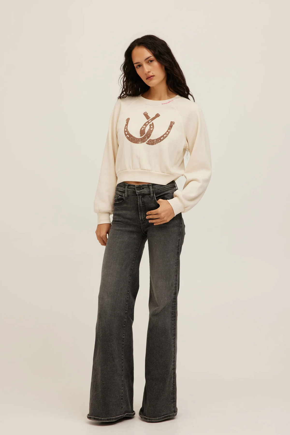 PROJECT SOCIAL T: DOUBLE HORSESHOES SHRUNKEN SWEATSHIRT - IVORY