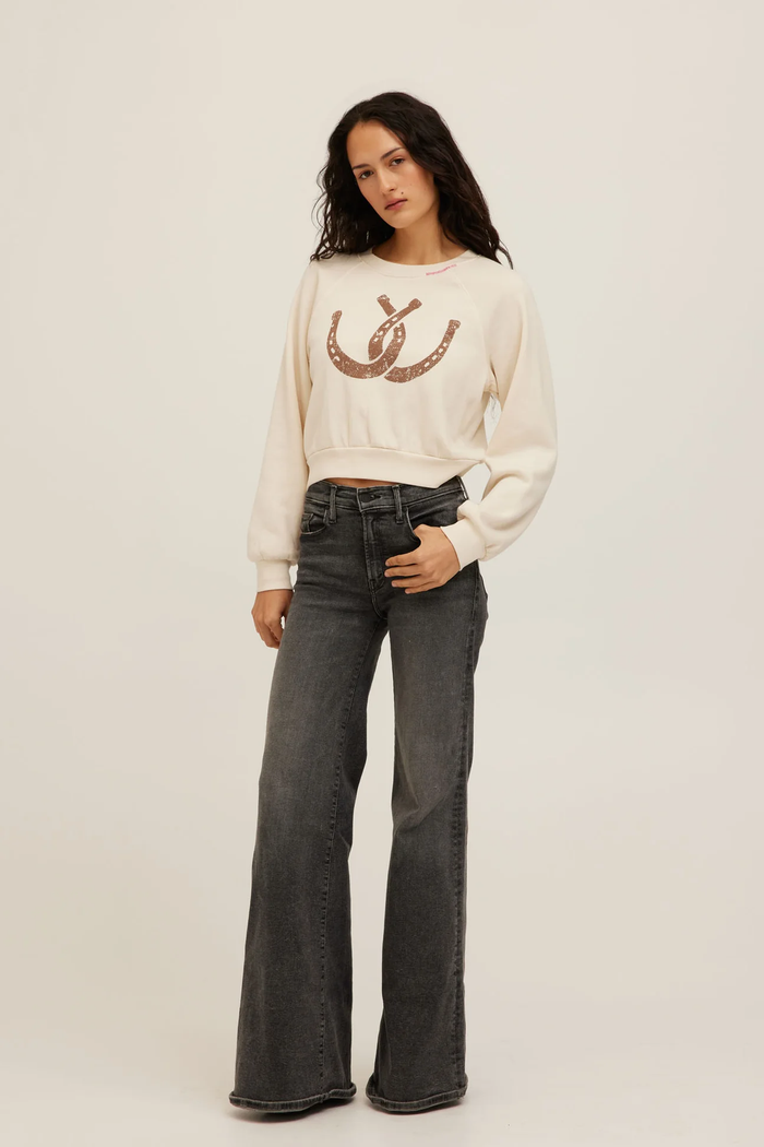 PROJECT SOCIAL T: DOUBLE HORSESHOES SHRUNKEN SWEATSHIRT - IVORY