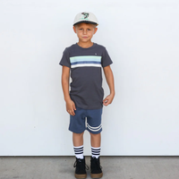 TINY WHALES: BOLT STRIPE TEE - VINTAGE BLACK/SEAFOAM