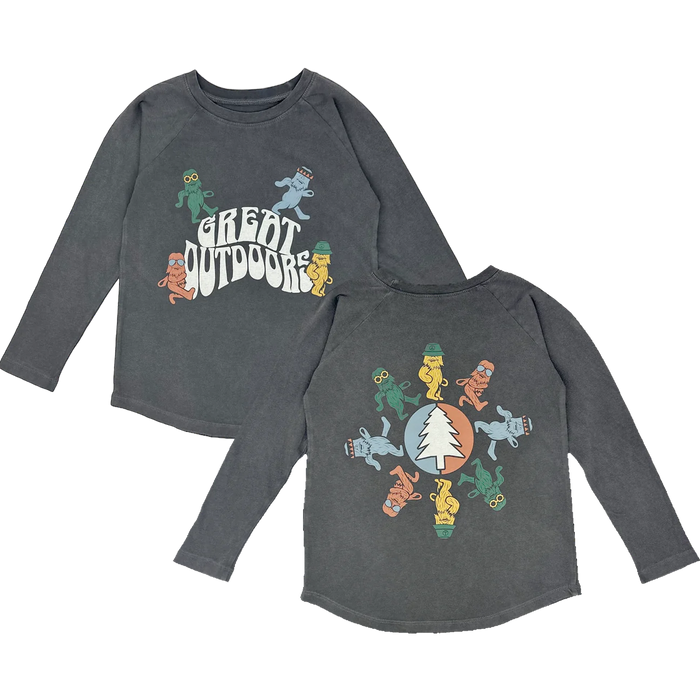 TINY WHALES: GREAT OUTDOORS LONG SLEEVE RAGLAN - MINERAL BLACK