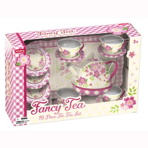 15-PIECE FANCY TIN TEA SET - BEAUTIFUL FLOWERS