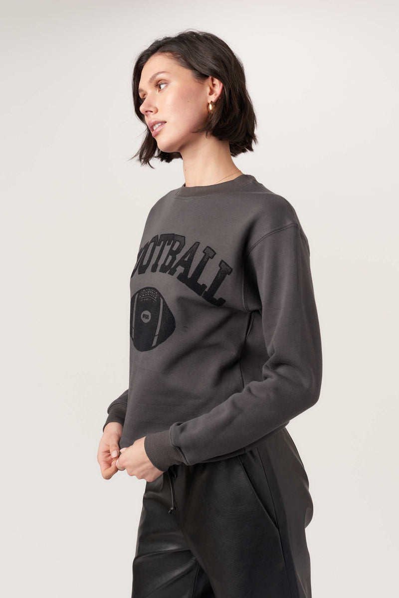 PROJECT SOCIAL T: FLOCKED FOOTBALL SWEATSHIRT - WASHED BLACK