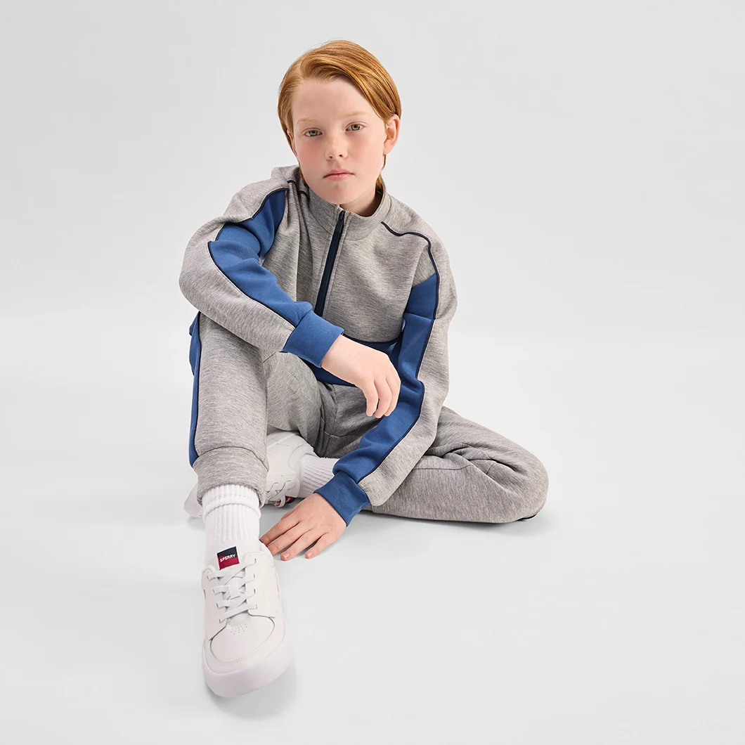 MILES THE LABEL: GREY MIX AND BLUE SCUBA KNIT HALF-ZIP PULLOVER