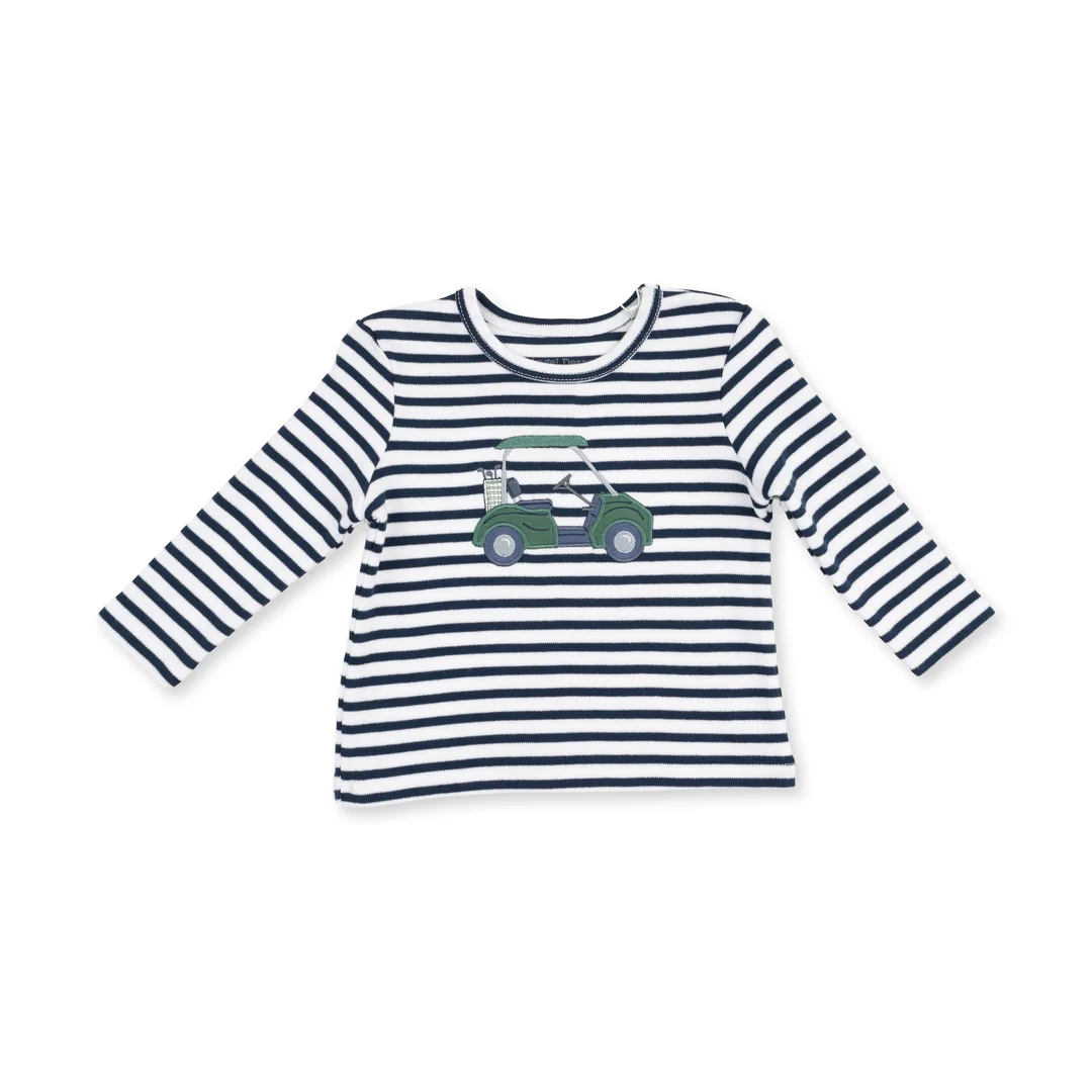ANGEL DEAR: ORGANIC COTTON JERSEY LONG SLEEVE UNI TOP & ORGANIC FRENCH TERRY JOGGER SET - NAVY/PINE