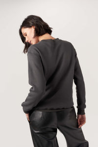 PROJECT SOCIAL T: FLOCKED FOOTBALL SWEATSHIRT - WASHED BLACK