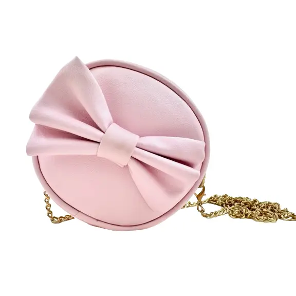 ROUND CHAIN CROSSBODY BOW PURSE - PINK