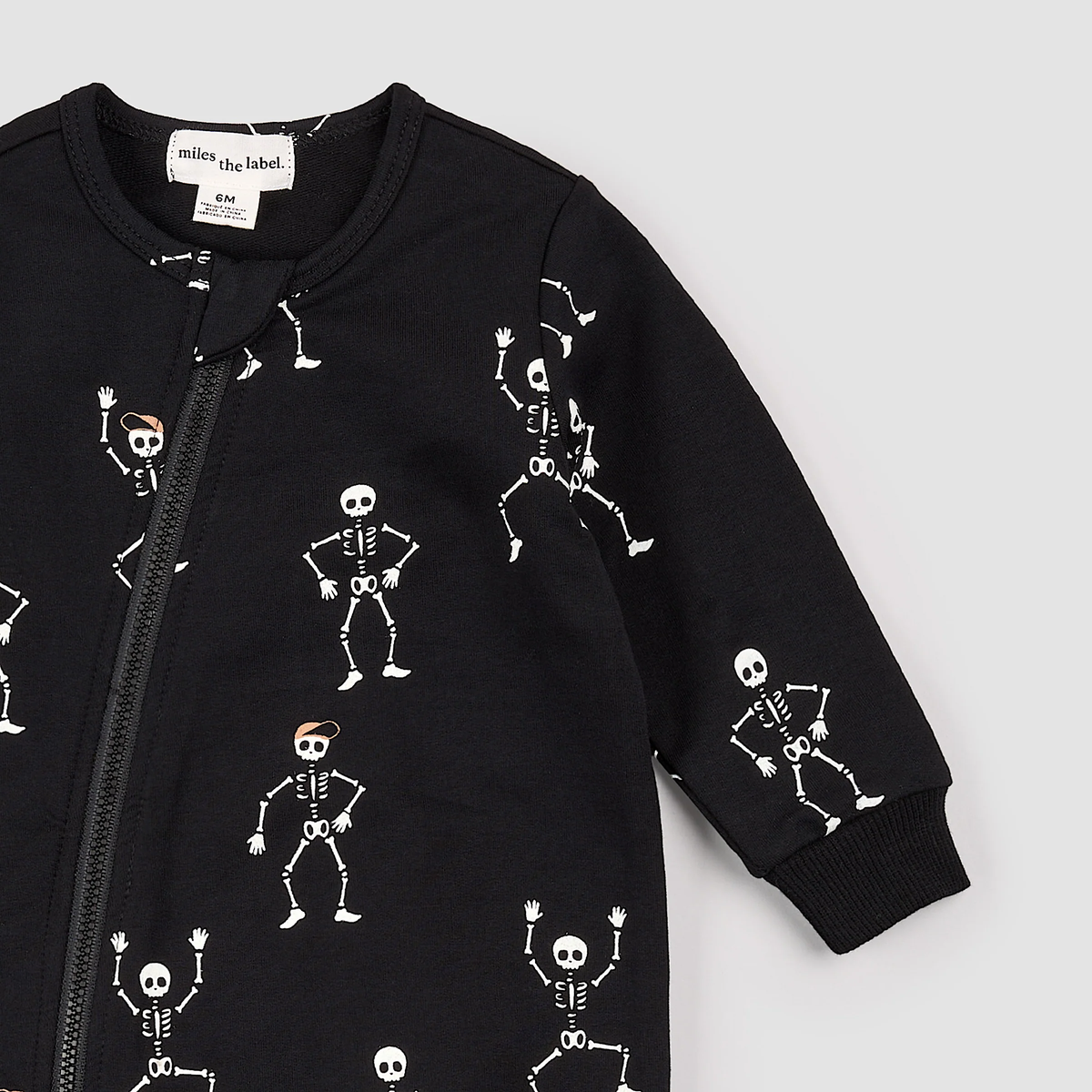 MILES THE LABEL: DANCING GLOW-IN-THE DARK SKELETONS BLACK PLAYSUIT - BLACK