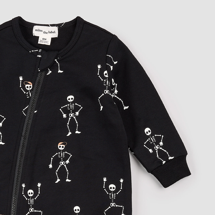 MILES THE LABEL: DANCING GLOW-IN-THE DARK SKELETONS BLACK PLAYSUIT - BLACK