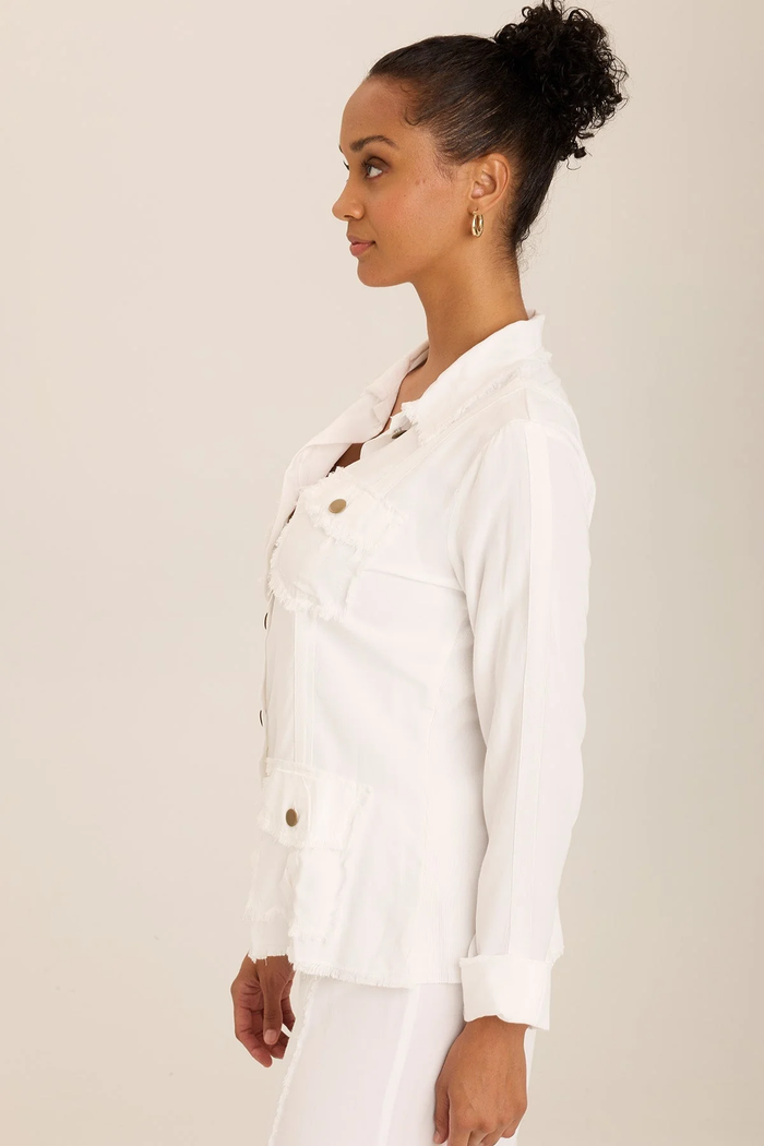 XCVI: TWILL SAFARI JACKET - WHITE