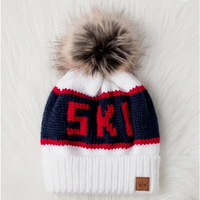 PANACHE APPAREL: WHITE, NAVY, & RED SKI POM HAT