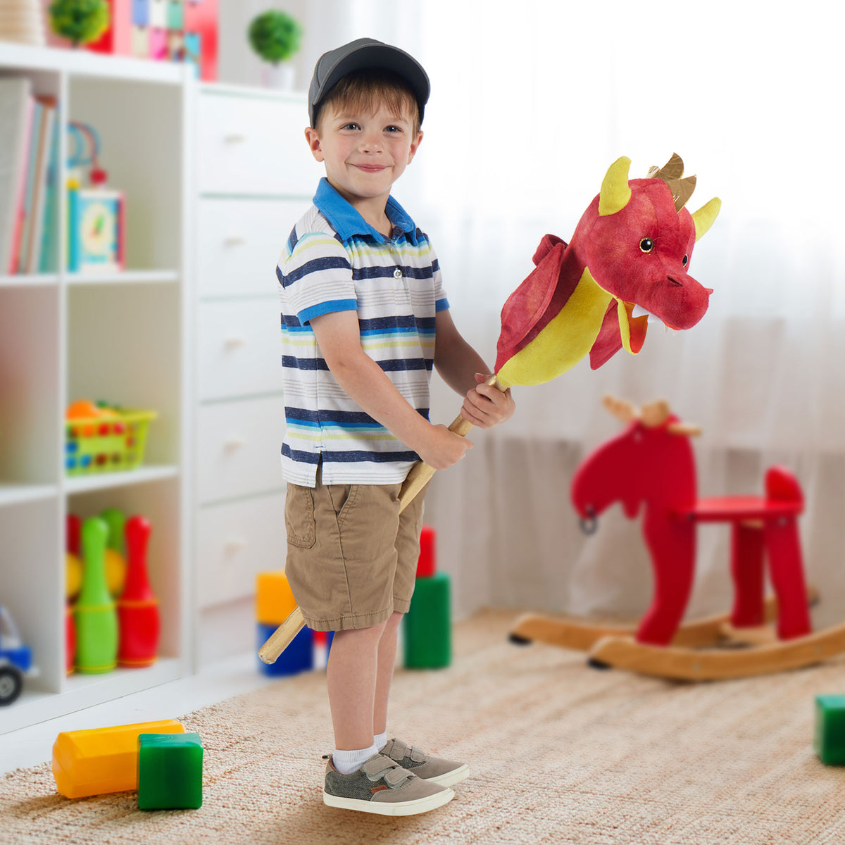 ROARING RIDE-ON STICK DRAGON LIGHTS UP AND “BREATHES FIRE”