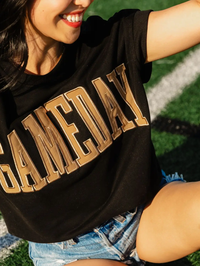 PANACHE: BLACK & LT. BROWN GAME DAY SHORT SLEEVE SWEATSHIRT