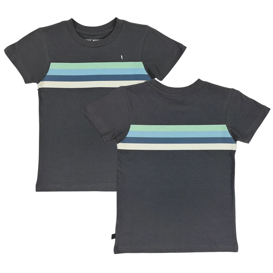 TINY WHALES: BOLT STRIPE TEE - VINTAGE BLACK/SEAFOAM