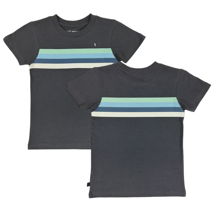 TINY WHALES: BOLT STRIPE TEE - VINTAGE BLACK/SEAFOAM