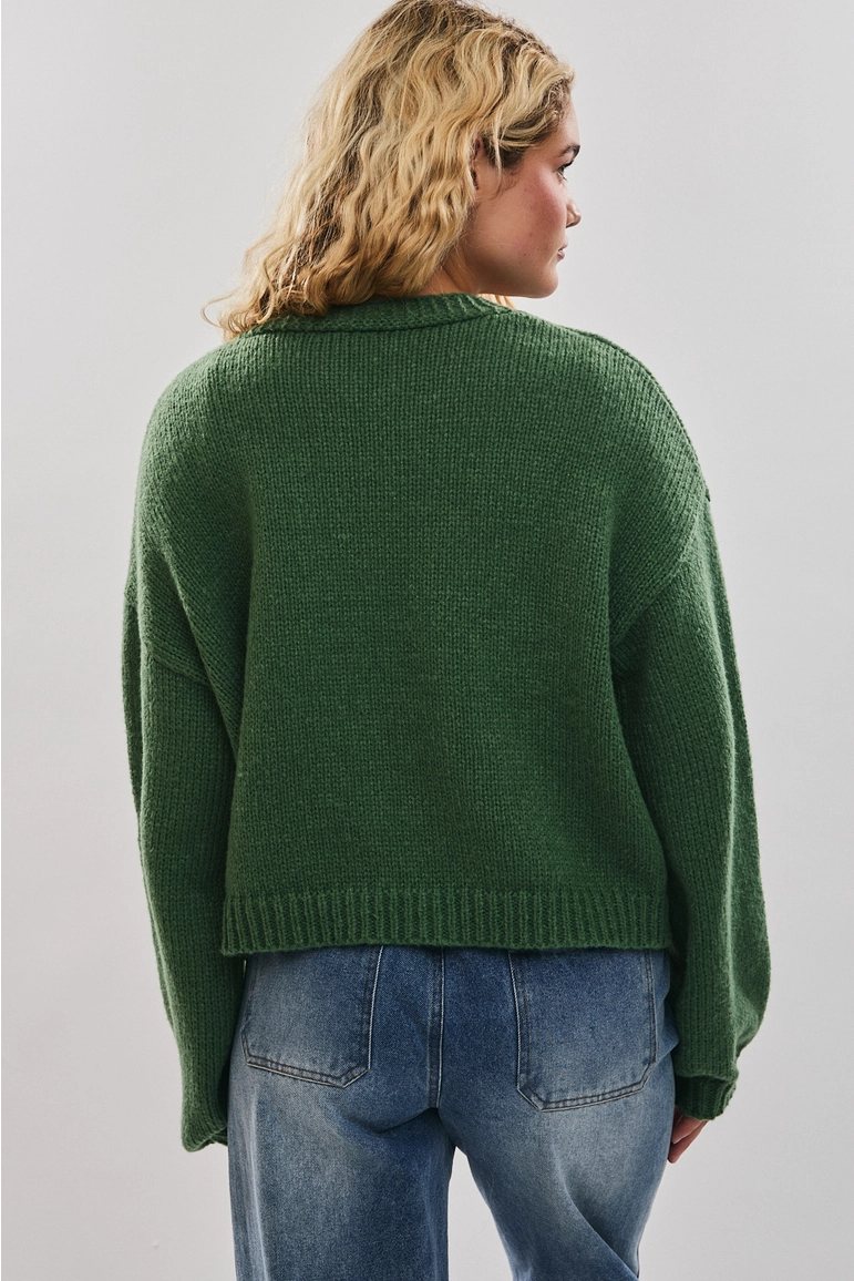 LE LIS: CHRISTMAS KNIT CARDIGAN SWEATER - GREEN