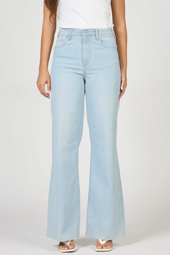 DEAR JOHN: FIONA HIGH RISE WIDE LEG CUT OFF HEM JEAN - RAILROAD STRIPES