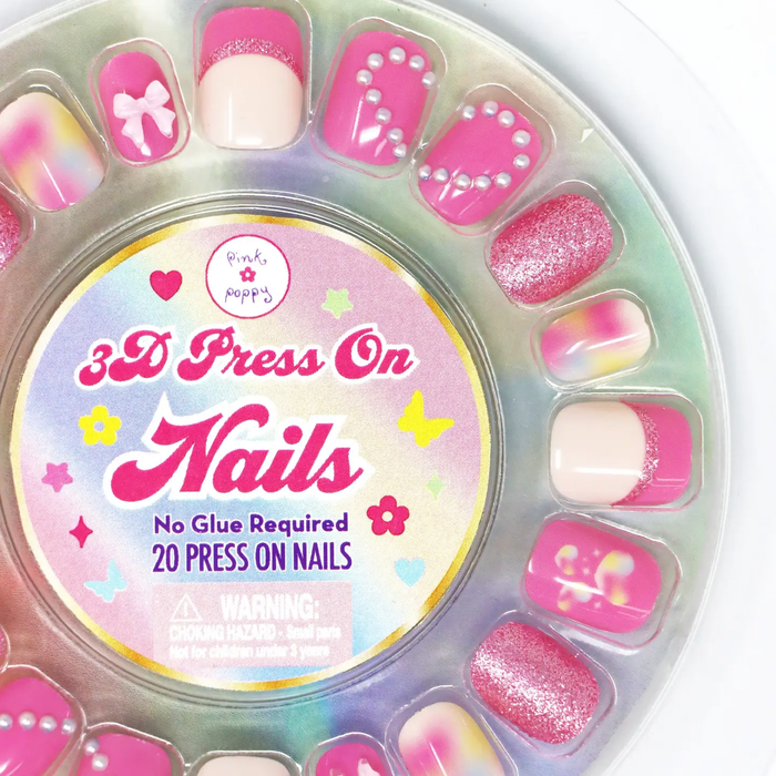 PINK POPPY: 3D LOVE HEART PRESS ON NAILS - 20 PACK