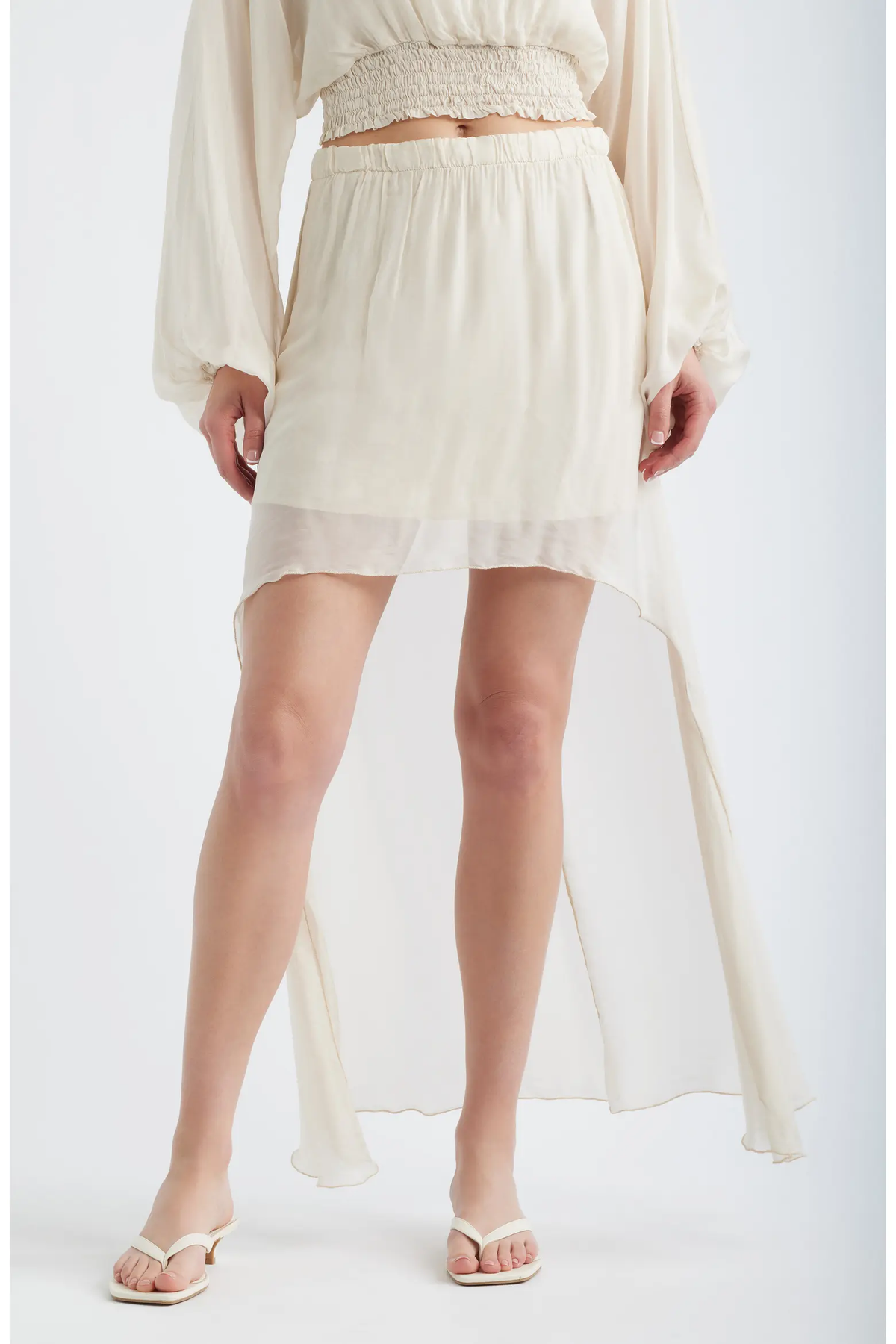DELUC: FORUM CHIFFON HIGH-LOW SKIRT - OFF WHITE