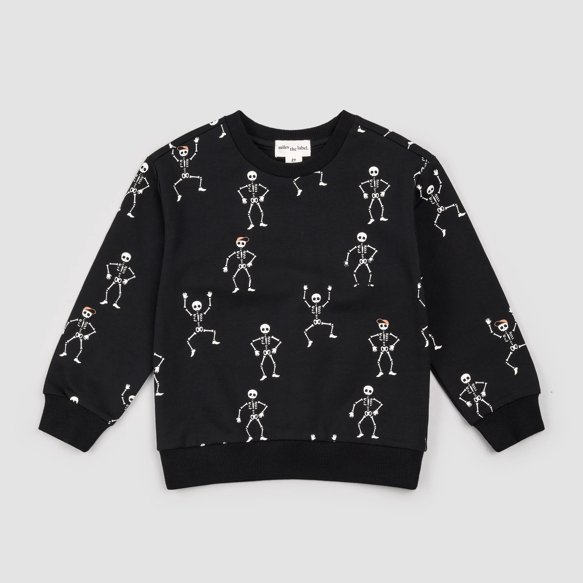 MILES THE LABEL: DANCING GLOW-IN-THE-DARK SKELETONS SWEATSHIRT - BLACK