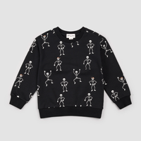 MILES THE LABEL: DANCING GLOW-IN-THE-DARK SKELETONS SWEATSHIRT - BLACK