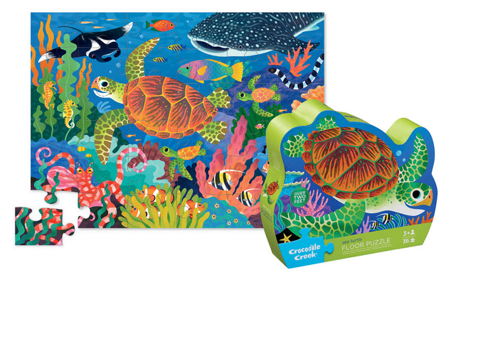 CROCODILE CREEK: 36-PC FOIL SHAPED BOX PUZZLE - SEA TURTLE