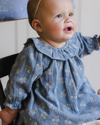 QUINCY MAE: LONG SLEEVE ISLA DRESS & BLOOMER SET || BLUE FLORAL