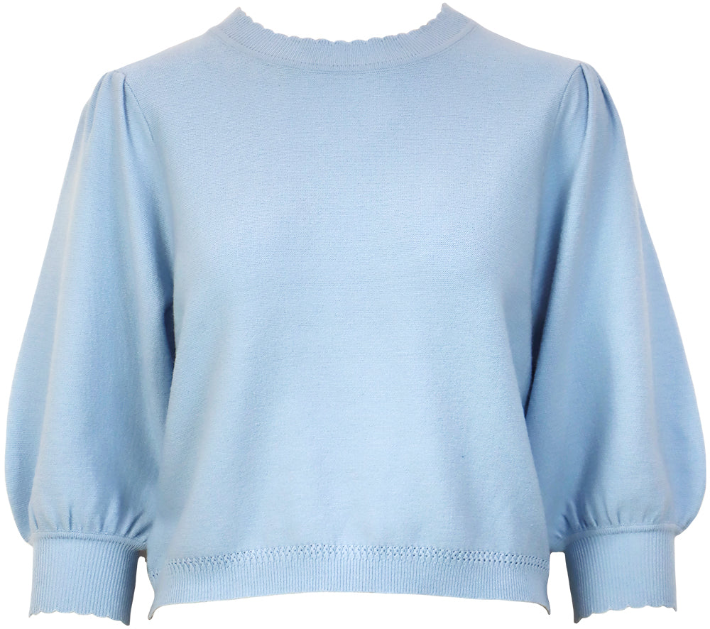LUCY PARIS: BRITT 3/4 SLEEVE KNIT TOP - SKY BLUE