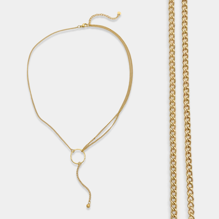 STAINLESS STEEL LARIAT NECKLACE - GOLD