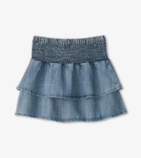 HATLEY: TENCEL SMOCKED SKIRT - BLUE ACID RINSE